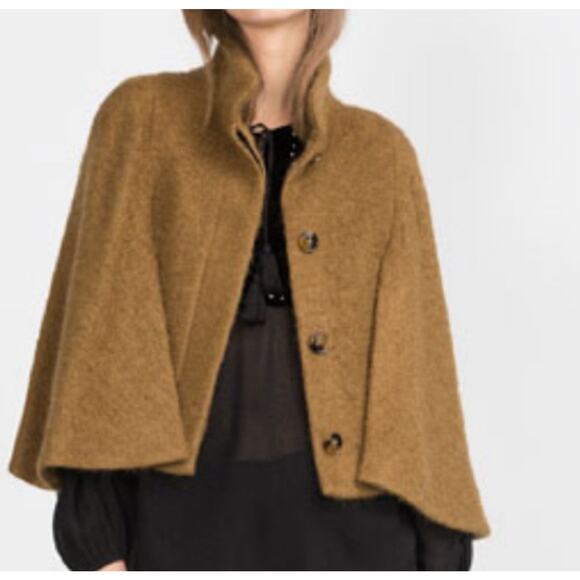 Zara Jackets & Blazers - Zara Women's Camel Ochre Mohair Blend Cape Cropped Jacket Size Medium